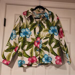 Carrie Allen vintage white floral cotton jacket M
